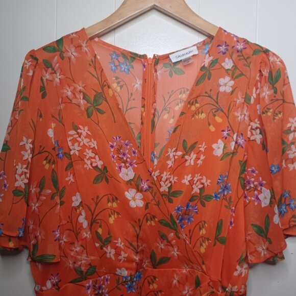 Calvin Klein Orange Floral High Low Dress - Picture 7 of 16